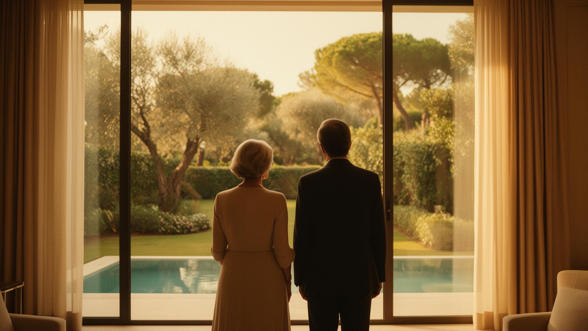 Una pareja contempla el jardín desde la vivienda